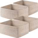 OIAHOMY 4 Pack 14.17 * 11.02 * 6.3IN Storage Baskets for Organizing Shelves, Woven Rope Baskets for Organizing Books, Clothes, Decorative Basket for Living Room, Nursery, Bedroom, Gift Basket, Brown
