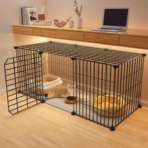 Indoor Cat Cage, Metal Wire Cat Enclosure, Family Cat Kennel, Single Layer, for Small Space (Black)