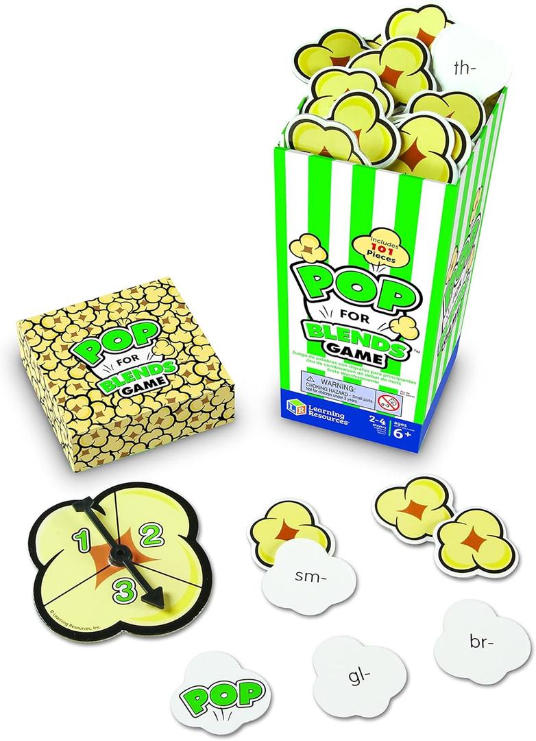Learning Resources Pop for Blends Game,Phonics Game, 2-4 Players, 92 Cards, Ages 6+
