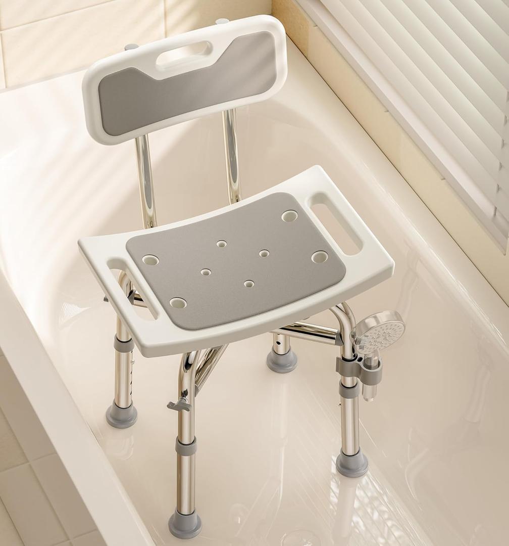Bluelog Shower Chair with Back for Elderly and Disabled, Shower Seat Bench Stool, Adjustable Height, 350 lbs Capacity, Rectangular