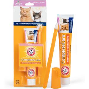 Arm & Hammer for Pets Complete Care Cat & Kitten Dental Kit | Includes 2.5 oz Tuna Flavor Enzymatic Cat Toothpaste, Cat Toothbrush, and Rubber Finger Brush for Cats (2.5 Ounce (Pack of 1))
