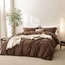 Linen Feel Cocoa Brown Duvet Cover Super King Size 108'' W x 98'' L, Percale 100% Washed Cotton Duver Cover with Zipper Closure Plus 2 Pillowcases, Oeko TEX Standard Certificated