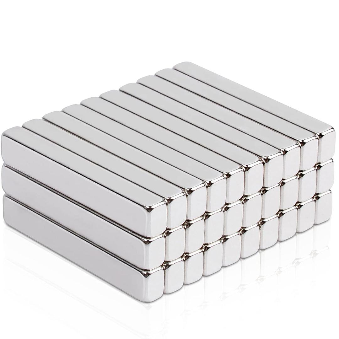 MAGXCENE 30pcs Strong Rare Earth Magnets Bar, Small Rectangular Neodymium Magnets Heavy Duty for Crafts, Refrigerator Kitchen Tool Storage Industrial, 25x4x3 mm