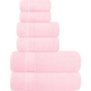 Elvana Home Ultra Soft 6 Pack Cotton Towel Set, Contains 2 Bath Towels 28x55 inch, 2 Hand Towels 16x24 inch & 2 Wash Coths 12x12 inch, Ideal Everyday use, Compact & Lightweight - Pink