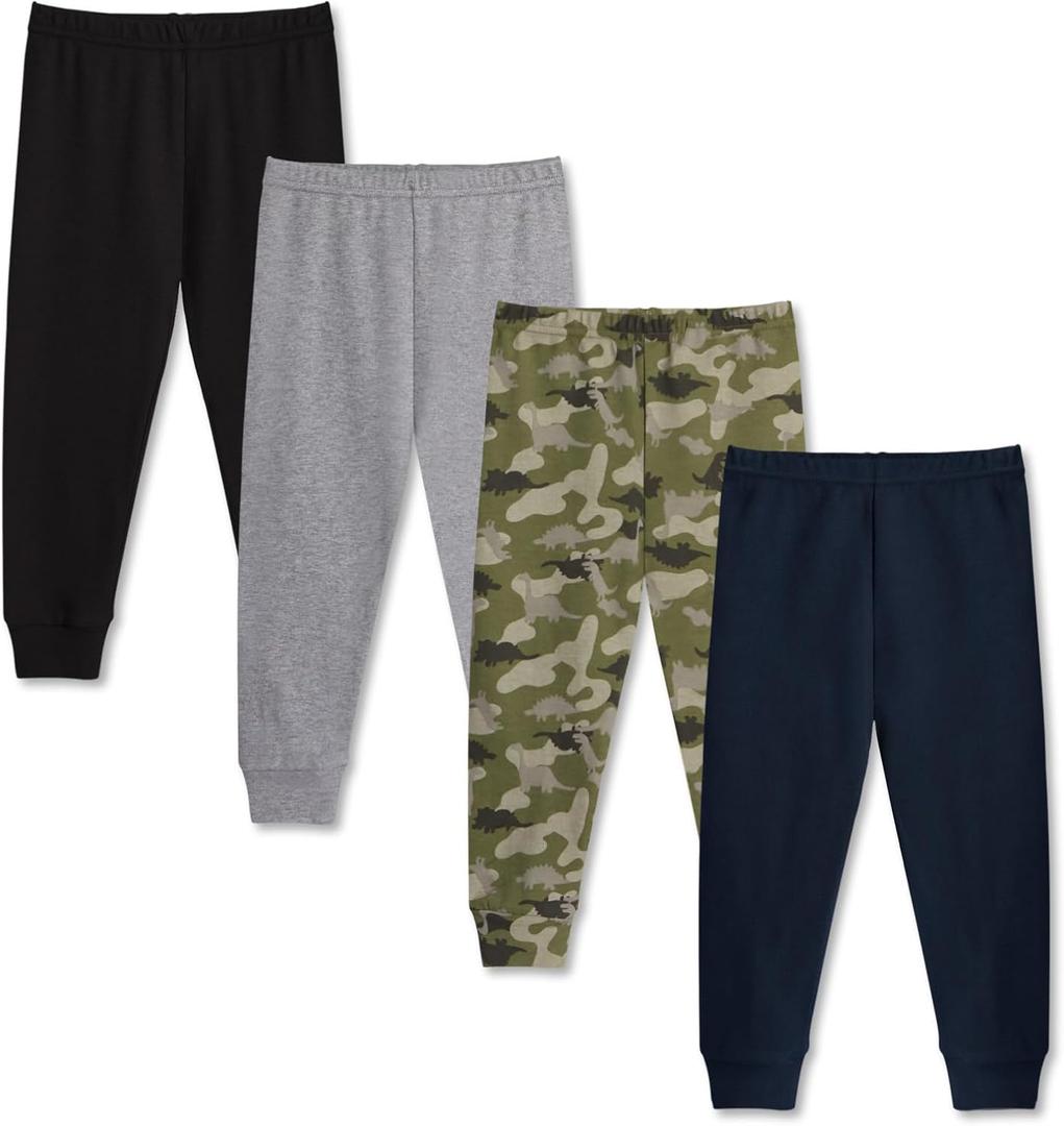 Baby and Toddler Boys Cotton Pants, 4 Pack 2T-6Y Joggers Sweatpants for Boys, Size 3T