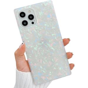 Luxury Rectangle Compatible with iPhone 12 Pro Max Case,Slim Coloful Sparkle Glitter Mother Shell Pearl Pattern Soft TPU Protective Bumper Cases Cover(Pearl)