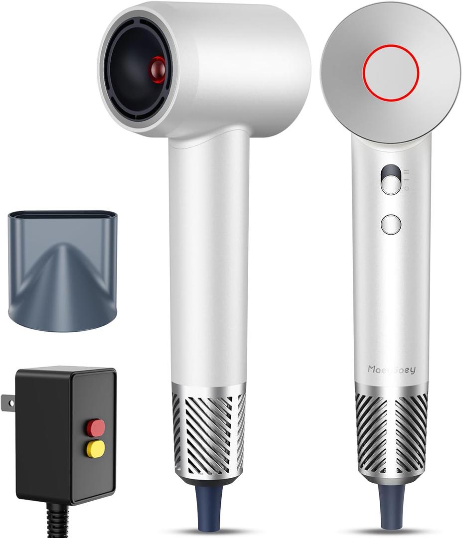 Infrared Hair Dryer, with Magnetic Nozzle - 160000 RPM Quiet lonic Blow Dryer for Women, with Frizz Control & No Heat Damage, Red Light Negative Ions, Fast Drying, for All Hair Types (White)