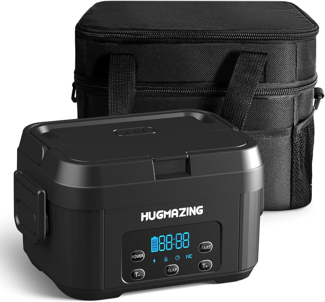 HUGMAZING Cordless Electric Lunch Box – Rechargeable Self-Heating Food Warmer with 1100ML SS Container, Battery-Powered Heated Lunch Box, Perfect for Travel, Office Meals for Adults, Men & Women   Black