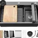 YITAHOME Drop In Kitchen Sink Workstation 30 Inch, Top mount Stainless Steel Nano Gunmetal Black Sink w/Glass Rinser, Cutting Board, Handmade Single Bowl Sink with Accessories 30 x 18 x 10in