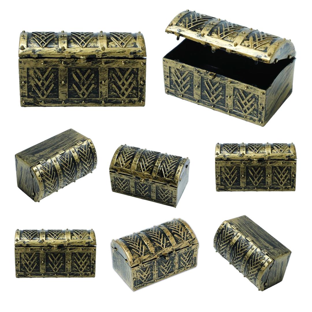 5 Pcs Mini Pirate Treasure Chests Box, Vintage Pirate Jewelry Plastic Small Storage Box, Party Supplies Decor Store Gold Coins Gems for Unique Decorations and Goodie Bag Stuffers