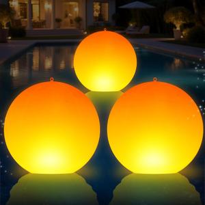 Solar Floating Pool Lights, 14 Inch Flame Solar Pool Light Balls, Floating Glow Globe IP68 Waterproof, Inflatable Solar Lights up Balls for Swimming Pool Pond Outdoor Decor -1PC