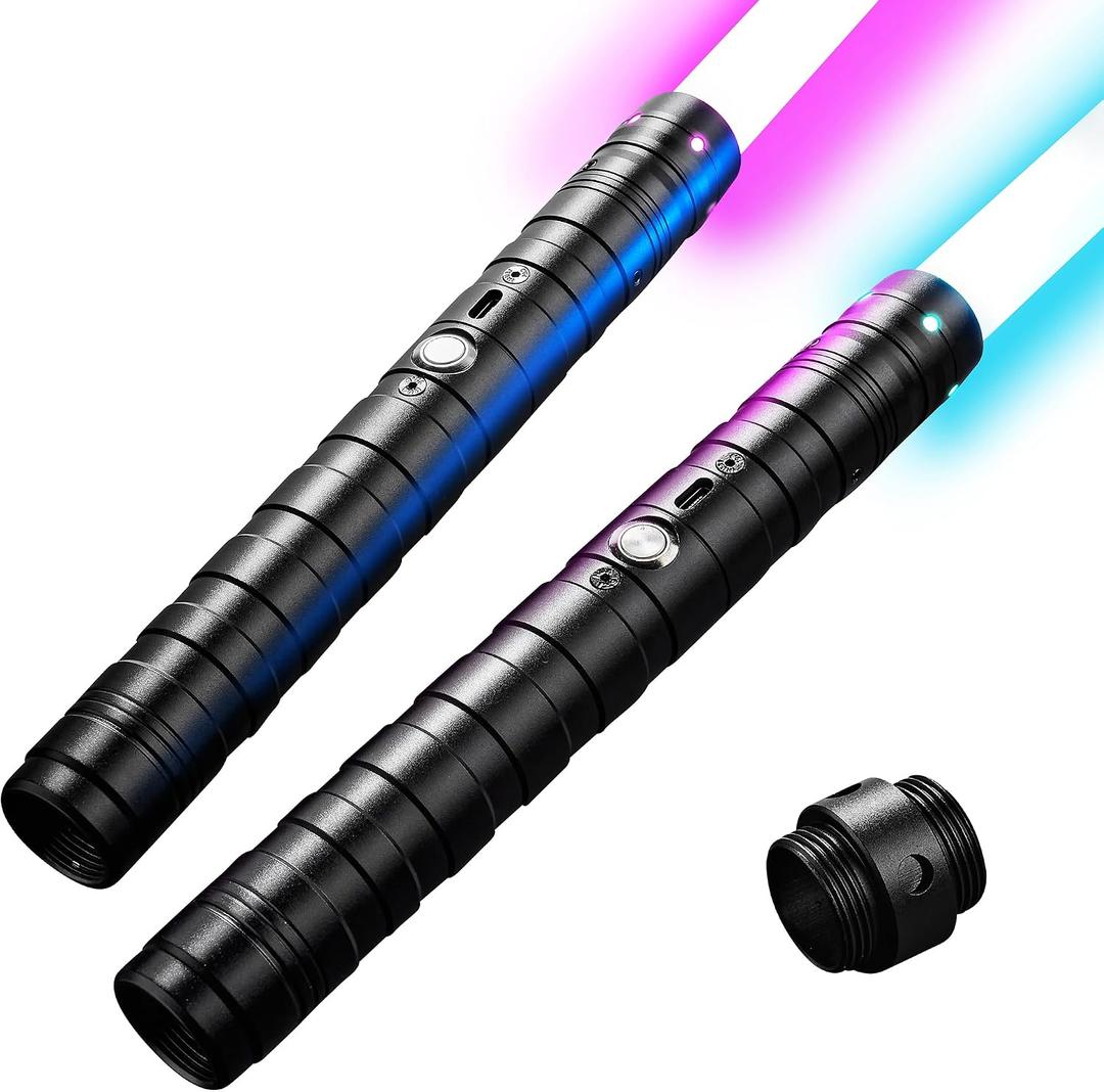 2 in 1 Dueling Lightsaber 15 RGB Colors Changeable 3 Modes with Fx Battle Sound Metal Hilt Light Sabers for Adults Kids Halloween Cosplay, Small