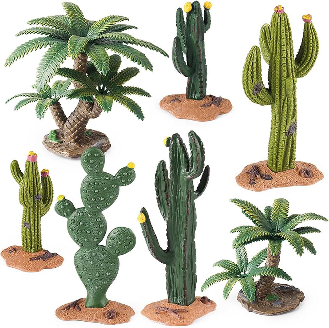 EOIVSH Desert Diorama Supplies with Cactus Kit and Model Palm Tree, Artificial Greenery Plant Cacti Decoration, Desert Diorama Project Sandbox Cake Topper Landscape Scene