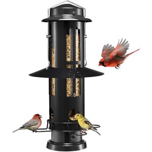 Kingsyard Squirrel Proof Bird Feeders with Weight-Activated Perches, Metal Wild Bird Feeder for Outdoors Hanging, 3 lb Large Seed Capacity, Black