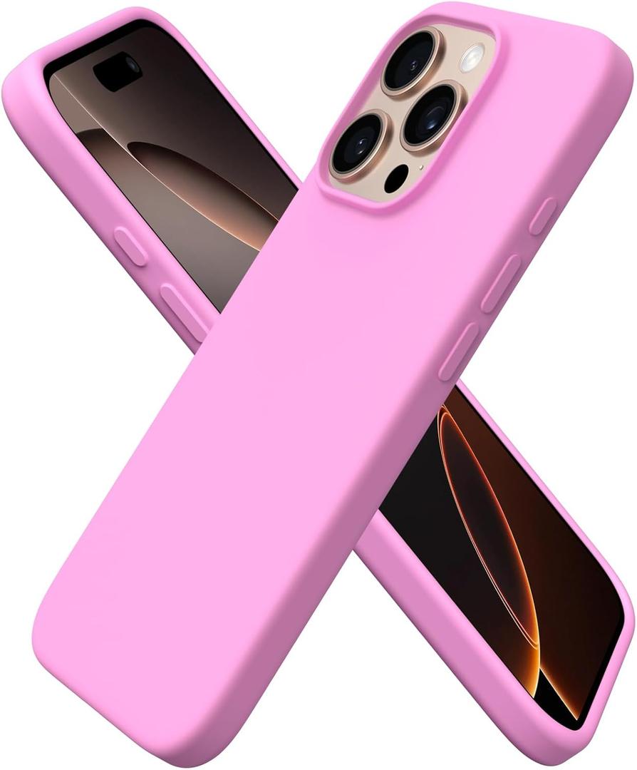 ORNARTO Compatible with iPhone 16 Pro Case 6.3", Slim Liquid Silicone 3 Layers Soft Gel Rubber Shockproof Protective Case with Anti-Scratch Microfiber Lining-Cherry Blossom