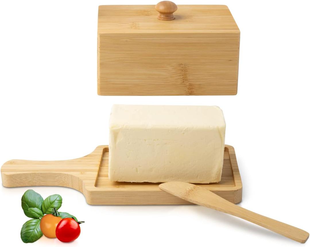 Bamboo Butter Dish with Lid  Large Butter Holder Made of Food Grade Bamboo  Holds up to 4oz of Your Favorite Butter  Ideal Butter Keeper for Storage and Serving  Easy to Use