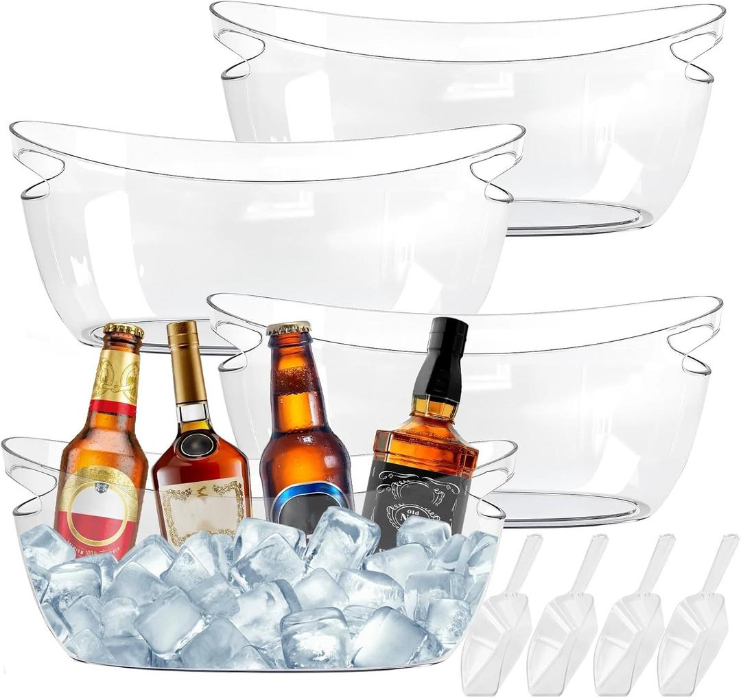 4-Pack Ice Buckets for Parties - Extra Large 5.5L Clear Beverage Tubs with Scoops, Perfect for Champagne, Beer, Sparkling Wine, and Cocktails - Mimosa Bar Supplies