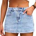 Denim Skort for Women High Waist Mini Denim Skirt Casual Stretch Women Jean Skirt with Pockets Medium