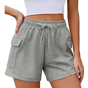 PINSPARK Sweat Shorts Women Baggy Soft Athletic Short Lounge Cargo Shorts High Waisted Drawstring with Pockets L
