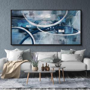 XLSJERST Large Abstract Canvas Wall Decor - Modern Living Room Wall Art Elegant Combination of Tones Black and White Gray Background Blue Gradient Picture Size 29x58 (30x60)