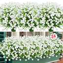Ouddy Decor 24 Bundles Artificial Flowers for Outdoors UV Resistant Fake Plastic Plants Faux Greenery Stems for Spring Summer Indoor Garden Patio Window Box Kitchen Home Decor, White