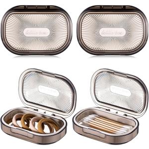 Kigley 4 Pcs Hair Tie Container Small Portable Travel Cotton Swab Holder Flosser Dispenser with Lid Plastic Box Beads Storage Containers for Small Items, 3.94 x 2.76 Inch (Gray)