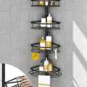 SEIRIONE Rustproof Shower Corner Caddy Organizer for Bathroom, 4-Tier Adjustable Bathroom Shelf with Tension Pole, Solid Rack Ideal for Bathtub Storage, 34 to 116 Inch Height, Black