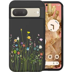 Unov Case Designed for Pixel 7, Black Phone Case with [Anti-Slip Embossed Pattern], Shockproof Slim Protective [Anti-Scratch TPU] Back Cover, Floral Bouquet