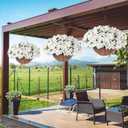 Artificial Hanging Flowers Faux Plants Basket for Outdoors Spring Summer Decor, Fake Silk Bougainvillea in Planter Outdoor Look Real UV Resistant Faux Flower for Outside Porch Patio Garden Home, White