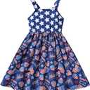 Girls 4th of July Outfit American Flag Dress Crisscross Back Red White and Blue Patriotic Dresses, 4-5Y
