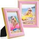 5x7 Velvet Picture Frame, Pink Photo Frames with Modern Simple Metallic Gold Border, HD Real Glass Horizontal & Vertical Display for Tabletop and Wall Collage Decor (1 Pack)