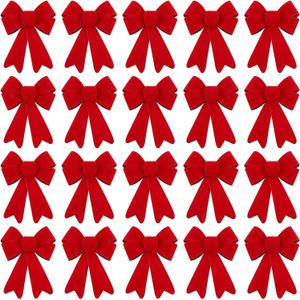 MCEAST 16 Pieces 6.2 x 4.7 Inch PVC Christmas Bows Red Velvet Mini Bows Tabletop Christmas Tree Bows Ornament for Door Window Party Indoor Outdoor Christmas Decorations