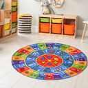 Round Baby Play Mat for Floor, ABC Alphabet, Numbers and Shapes Educational Area Rugs for Kids Toddlers Infant, Non-Slip Circle Nursery Rug Carpet for Children Bedroom Classroom Playroom