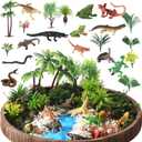 26 Pcs Amphibious Animals Figurines Toys Diorama Project Kit Plastic Reptile Lizard Snake Playset Cake Toppers Model Trees for Kids Toddlers Educational Learning Birthday Gift(Tray Not Included)