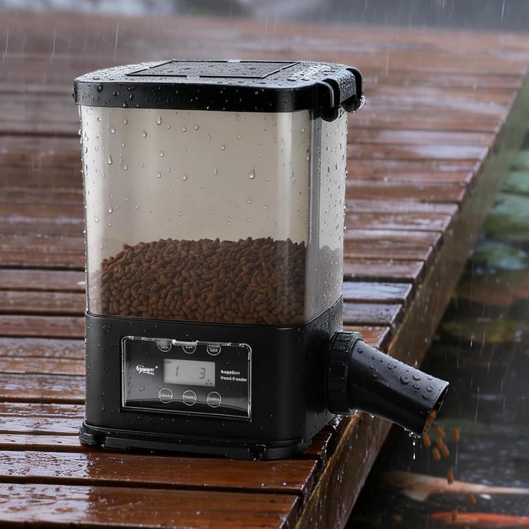Hygger 5L Solar Rechargeable Fish Feeder, Waterproof Pond Fish Food Dispenser for Outdoor Koi, Auto Timer Aquarium Feeder with LCD Display Adjustable Feeding Time Quantity Portion