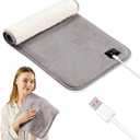 USB to USB C, 18W Fast Heated Pad 24"x 12", USB Heating Pad, 3 Heat Settings, Electric Heating Pads for Back, Machine Washable, Auto Shut Off, Back Pain Relief/Period Cramps, Grey
