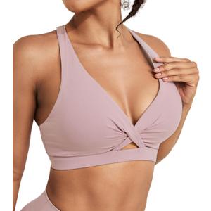 Push Up Sports Bras for Women - Medium Support Twist Front Cropped Workout Tops Racerback Yoga Bra with Removeable Pads (Small, Purple)