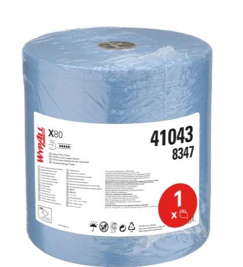 WypAll PowerClean X80 Cloths Heavy Duty Wipes (41043), Jumbo, Extended Use Towels, Blue (1 Roll of 475 Sheets, 475 Sheet Total)