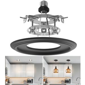 R5 and 6 Recessed Can Light Conversion Kit, Light Fixture Upgrade, Pendant Light, Fan Compatible, Equipped with 7 Inch Decorative Plastic Medallion, Black Finish