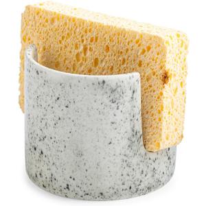 Kitchen Sink Sponge Holder, Dish Sponge Rack Ceramic Brush Holder Farmhouse Kitchen Dish Rack for Brush, Scrubbers, Bathroom, Sink, Speckled Glaze (Cylindrical)