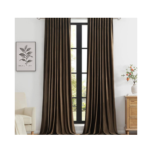 PRIMROSE Brown Polyester Velvet Curtains 84 inch Long for Living Room,Set of 2 Panels Blackout Rod Pocket Back Tab Window Treatment Room Darkening Heavy Decorative Curtains Drapes for Bedroom.