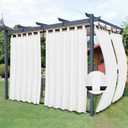 Easy-Going Outdoor Patio Curtains Detachable Tab Top Windproof Weatherproof Curtain for Cabana, Porch, Pergola and Gazebo, Tab Bottom Drape, 2 Panels, 54W x 84L inch, White