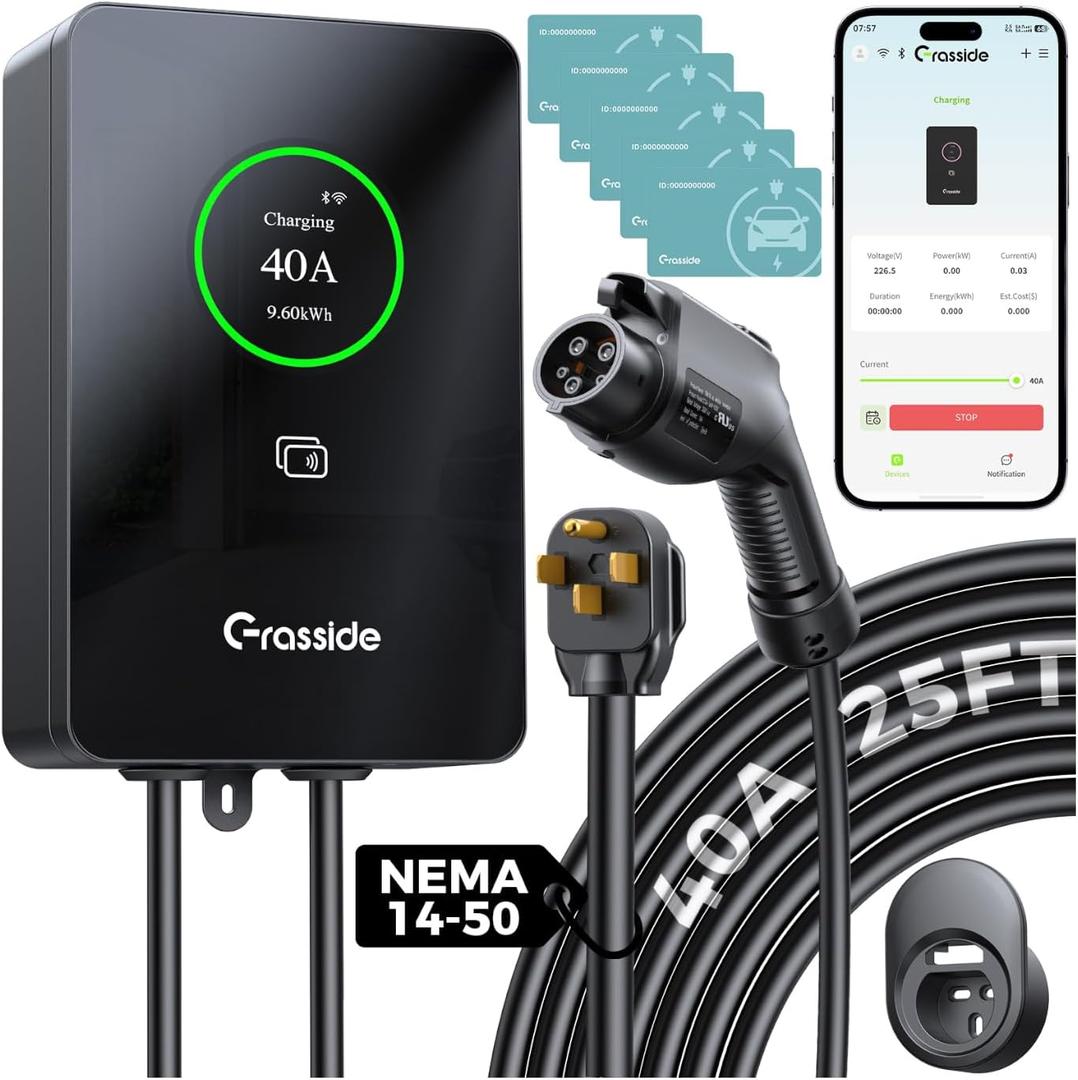 Upgraded 40 Amp Level 2 EV Charger, NEMA 14-50P, 9.6kW J1772 Home Charging