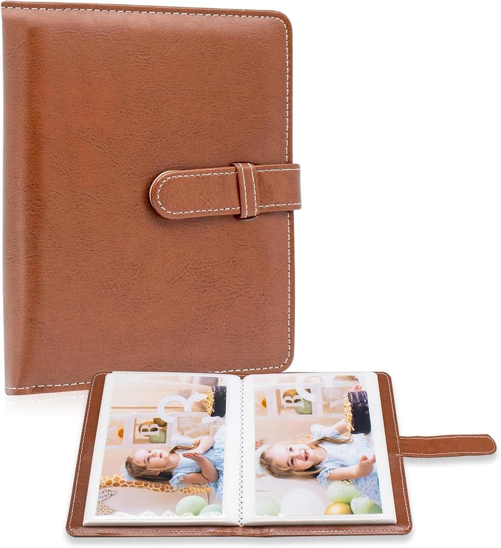 Photo Album 4x6 Photos - 68 Pockets Small Mini Capacity Premium Vegan Leather Cover Case, Portable Wallet Photo Book for Boys Girls Birthday Wedding (Brown)