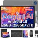 2026 Android 15 Tablet, 10 inch Tablet with Keyboard, 24GB+256GB+2TB Expand, 2-in-1 Tablets with 8-Core, 5G WiFi, 8000mAh, BT5.0, GMS, GPS, Gemini AI, Tablets PC with Mouse, Case, Stylus (Black)