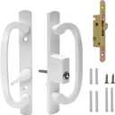 Keyed Sliding Patio Door Handle Set with Mortise Lock, Offset Thumbturn - Replacement Doors Lock Fits 1-3/8" to 2-1/4" Thick Door, 3-15/16" Hole Spacing White (Keyed Handles + Mortise Lock)