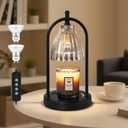 GyroVu Candle Warmer Lamp with Timer, 3-Level Dimmable Candle Lamps Vintage Glass Shade, Candle Warmer Light Wax Melt Warmer for Scented Wax, Black Warmer Lamp for Women Home Decor (2 Bulbs Included)