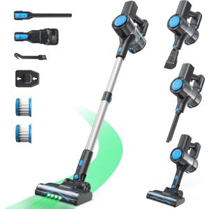 Cordless Vacuum Cleaner, Powerful Lightweight Stick Vacuum with Self-Standing, Anti-Tangle, 8-in-1 Rechargeable Vacuum Cleaners for Home, Hardwood Floors, Carpet, Pet Hair (Blue)