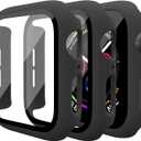 Mugust 3 Pack Case for Apple Watch Series 3 42mm Hard PC Case with Tempered Glass Screen Protector Waterproof Anti-Scratch HD Ultra-Thin Full Protective Cover for iWatch 42mm (Black)