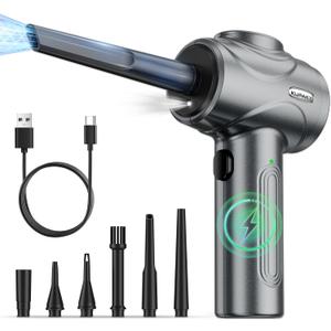 Electric Compressed Air Duster for Computers, 100000RPM Powerful Air Duster for PC/Keyboard/Car/Electronics,3 Power Speeds Air Blower with LED (Grey)